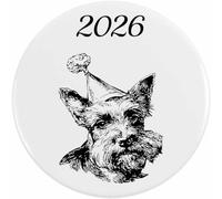Azeeda 77mm '2026 Scottish Terrier Wearing Party Hat' Large Button Pin Badge (BB00156900)
