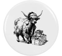 Azeeda 77mm 'Christmas Highland Cow with Gifts' Large Button Pin Badge (BB00156696)