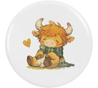 Azeeda 77mm 'Cute Highland Cow Wearing Scarf' Large Button Pin Badge (BB00171676)