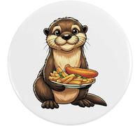 Azeeda 77mm 'Cute Otter With Fish & Chips' Large Button Pin Badge (BB00166877)
