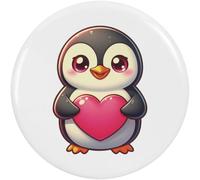 Azeeda 77mm 'Cute Penguin With Love Heart' Large Button Pin Badge (BB00166880)