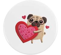 Azeeda 77mm 'Cute Pug Holding Heart' Large Button Pin Badge (BB00162388)