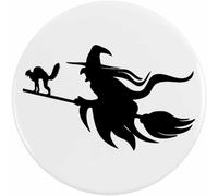 Azeeda 77mm 'Flying Witch With Cat On Broomstick' Large Button Pin Badge (BB00160670)