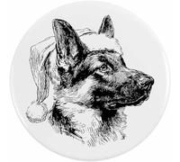 Azeeda 77mm 'German Shepherd Wearing Santa Hat' Large Button Pin Badge (BB00156777)