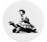 Azeeda 77mm 'Happy Boy Riding Tortoise' Large Button Pin Badge (BB00157662)