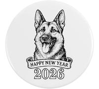 Azeeda 77mm 'Happy New Year 2026 German Shepherd' Large Button Pin Badge (BB00155304)
