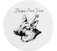Azeeda 77mm 'Happy New Year German Shepherd ' Large Button Pin Badge (BB00156918)