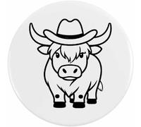 Azeeda 77mm 'Highland Cow Wearing Cowboy Hat' Large Button Pin Badge (BB00162259)