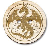 Azeeda 8 x 23mm 'Flying Dragon in Circle Frame' Round Wooden Buttons (BT00123820)