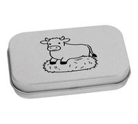 Azeeda 80mm 'Cow Sitting on Hay Bale' Metal Hinged Tin/Storage Box (TT00317501)