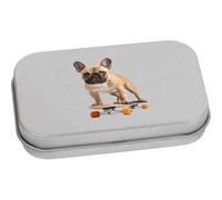 Azeeda 80mm 'French Bulldog Skateboarding' Metal Hinged Tin/Storage Box (TT00319745)