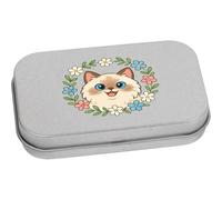 Azeeda 80mm 'Ragdoll Cat Floral Frame' Metal Hinged Tin/Storage Box (TT00304748)