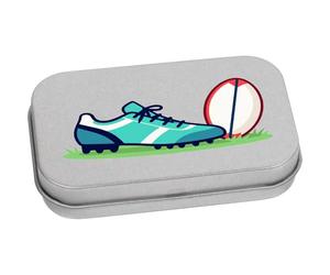 Azeeda 80mm 'Rugby Ball & Shoe' Metal Hinged Tin/Storage Box (TT00321371)