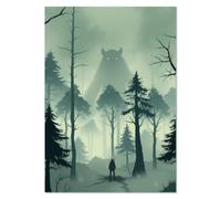 Azeeda A2 'Lone Warrior Facing Giant Creature in Spooky Forest' Wall Poster/Print (PP00352427)