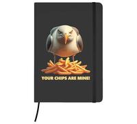 Azeeda A5 'Angry Seagull With Chips' Black Hardcover Ruled Notebook (NB00090745)