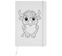 Azeeda A5 'Cute Highland Cow Holding Heart' White Hardcover Ruled Notebook (NB00091588)