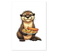 Azeeda A5 'Cute Otter With Fish & Chips' Wall Poster/Print (PP00360211)