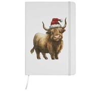 Azeeda A5 'Highland Cow Wearing Santa Hat' White Hardcover Ruled Notebook (NB00083922)