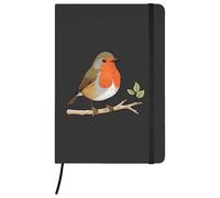 Azeeda A5 'Robin Red Breast on Branch' Black Hardcover Ruled Notebook (NB00089694)