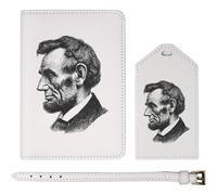 Azeeda 'Abraham Lincoln' Passport Travel Set - White (PA00044773) | Passport Cover & Luggage Tag for Holidays, Flights and Suitcases
