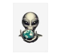 Azeeda 'Alien Holding Planet Earth' Wall Art Poster Print - Unframed Artwork for Home Decor - A4 Portrait (PP00289810)