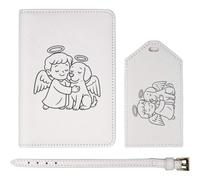 Azeeda 'Angel Child & Dog' Passport Travel Set - White (PA00047336) | Passport Cover & Luggage Tag for Holidays, Flights and Suitcases