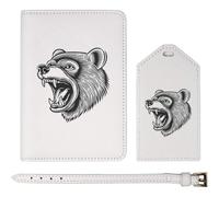 Azeeda 'Angry Bear' Passport Cover & Luggage Tag Travel Set (PA00034185)