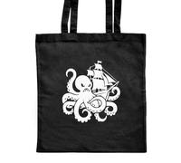 Azeeda 'Angry Octopus Attacking Ship' Classic Black Tote Shopper Bag (ZB00033528)