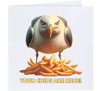 Azeeda 'Angry Seagull With Chips' Blank Greeting Card (GC00090377)