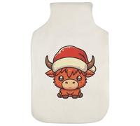 Azeeda 'Baby Highland Cow Wearing Santa Hat' Hot Water Bottle Cover (HW00045347)