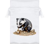 Azeeda 'Badger Fossil Hunting' Satin Gift Bag - 15cm (SB00165392) | Drawstring Gift Pouch for Wedding Favours, Jewellery and Parties