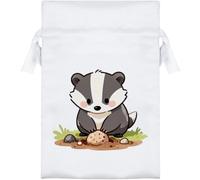 Azeeda 'Badger Fossil Hunting' Satin Gift Bag - 15cm (SB00165396) | Drawstring Gift Pouch for Wedding Favours, Jewellery and Parties