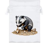 Azeeda 'Badger Fossil Hunting' Satin Gift Bag - 18cm (SB00165393) | Drawstring Gift Pouch for Wedding Favours, Jewellery and Parties