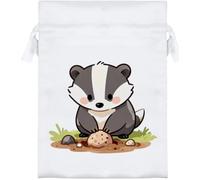 Azeeda 'Badger Fossil Hunting' Satin Gift Bag - 18cm (SB00165397) | Drawstring Gift Pouch for Wedding Favours, Jewellery and Parties