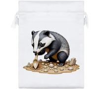 Azeeda 'Badger Fossil Hunting' Satin Gift Bag - 20cm (SB00165394) | Drawstring Gift Pouch for Wedding Favours, Jewellery and Parties