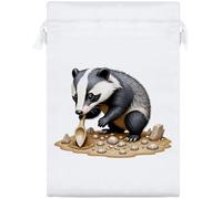 Azeeda 'Badger Fossil Hunting' Satin Gift Bag - 25cm (SB00165395) | Drawstring Gift Pouch for Wedding Favours, Jewellery and Parties