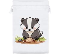 Azeeda 'Badger Fossil Hunting' Satin Gift Bag - 25cm (SB00165399) | Drawstring Gift Pouch for Wedding Favours, Jewellery and Parties