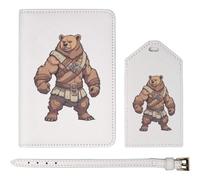 Azeeda 'Barbarian Bear' Passport Travel Set - White (PA00043573) | Passport Cover & Luggage Tag for Holidays, Flights and Suitcases