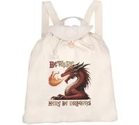 Azeeda 'Beware Here Be Dragons' Canvas Rucksack/Backpack (RK00048073) | Drawstring Day Bag for School, Travel, Books and Outdoor Use