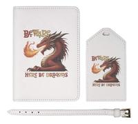 Azeeda 'Beware Here Be Dragons' Passport Travel Set - White (PA00043964) | Passport Cover & Luggage Tag for Holidays, Flights and Suitcases