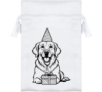 Azeeda 'Birthday Golden Retriever' Satin Gift Bag - 15cm (SB00148397) | Drawstring Gift Pouch for Wedding Favours, Jewellery and Parties