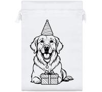 Azeeda 'Birthday Golden Retriever' Satin Gift Bag - 25cm (SB00148400) | Drawstring Gift Pouch for Wedding Favours, Jewellery and Parties