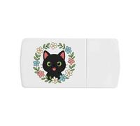 Azeeda 'Black Cat Floral Wreath' Pill Box with Tablet Splitter (PI00039178)