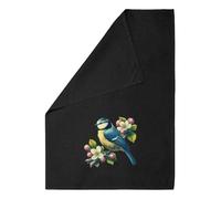 Azeeda 'Blue Tit On Apple Blossom' Cotton Tea Towel - Black (TW00058428)