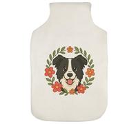 Azeeda 'Border Collie Floral Wreath' Hot Water Bottle Cover (HW00045565)