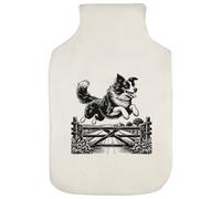 Azeeda 'Border Collie Jumping Farm Gate' Hot Water Bottle Cover (HW00044466)