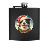 Azeeda 'Border Collie Santa Hat' Pocket Hip Flask - 6oz (HP00041657) | 170ml Stainless Steel Drinks Flask for Travel, Weddings and Gifts