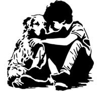 Azeeda 'Boy Sitting with Dog' Reusable Stencil - Durable Decorative Template for Painting and Spraying on Walls, Tiles, Wood, Fabric & Craft Projects - M (A5) (WS00055974)