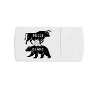 Azeeda 'Bulls & Bears' Pill Box with Splitter (PI00045402) | Compact Medicine Organiser / Tablet Cutter for Home and Travel