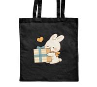 Azeeda 'Bunny & Present & Heart' Shopping Tote Bag - Black (ZB00035654)